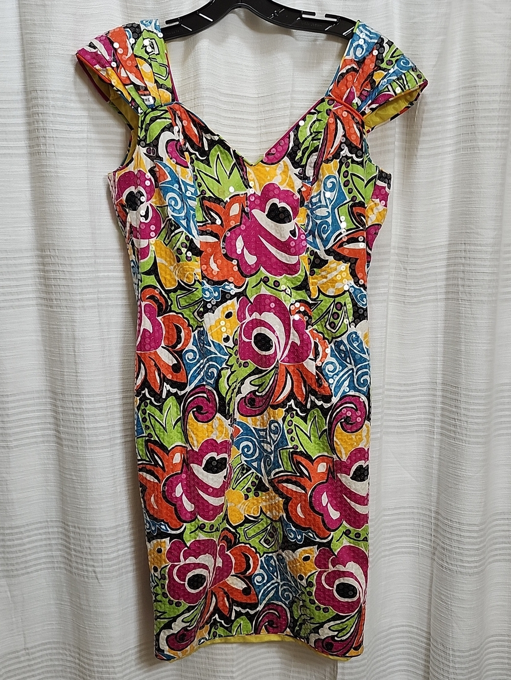 Vintage Sequined Multicolor Floral Sheath Dress